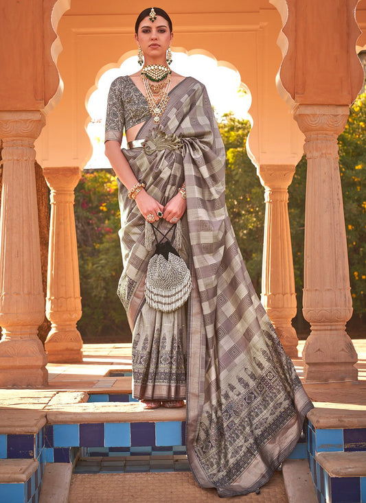 Contemporary Kanchipuram Silk Multi Colour Print Saree