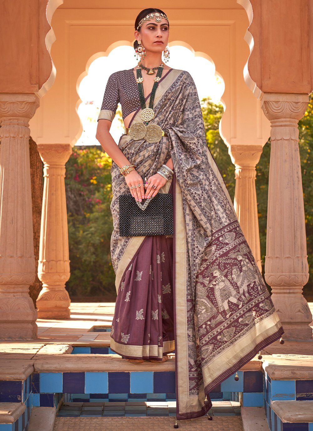 Classic Kanchipuram Silk Multi Colour Print Saree