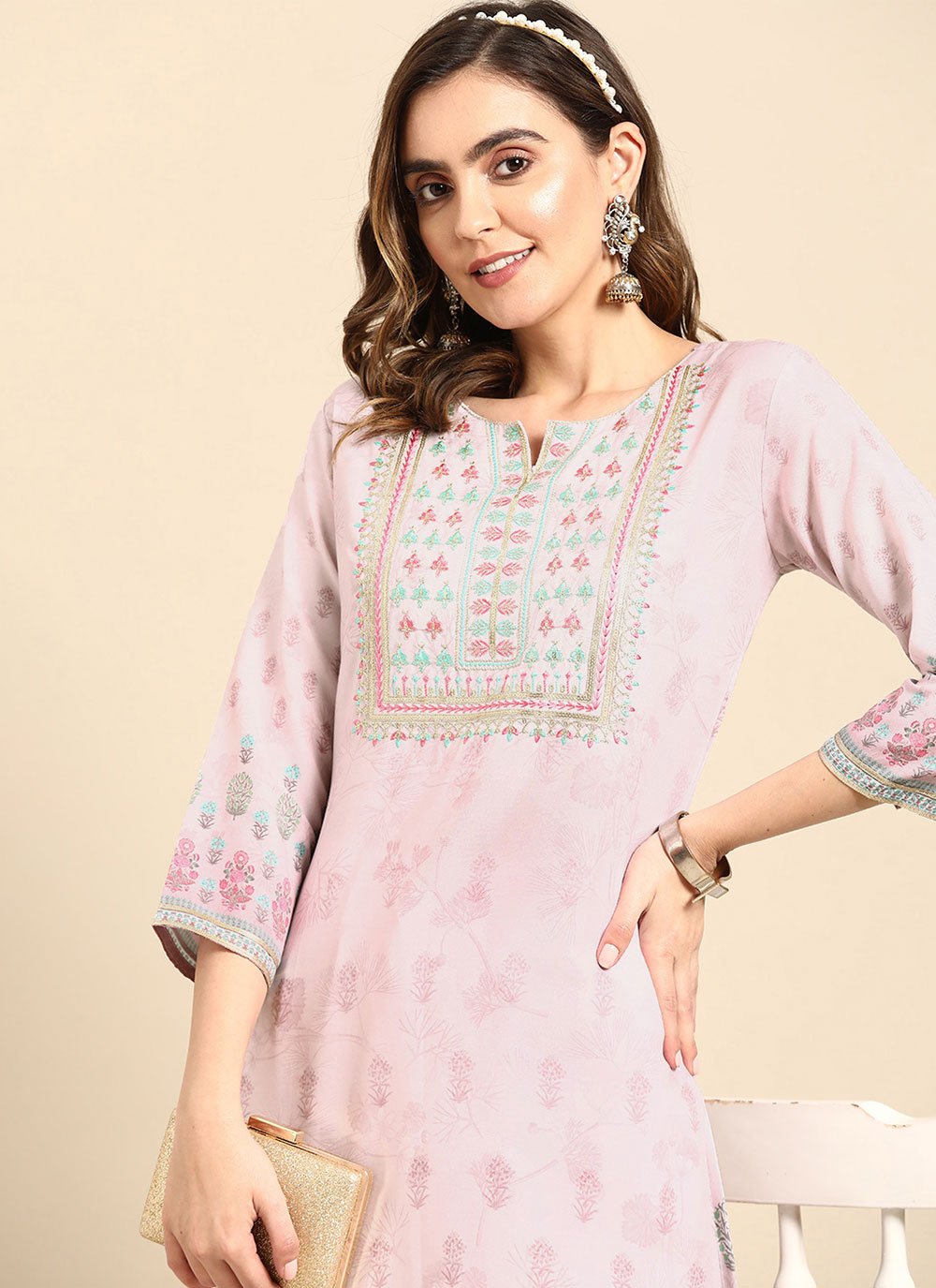 Casual Kurti Poly Rayon Lavender Print Kurtis