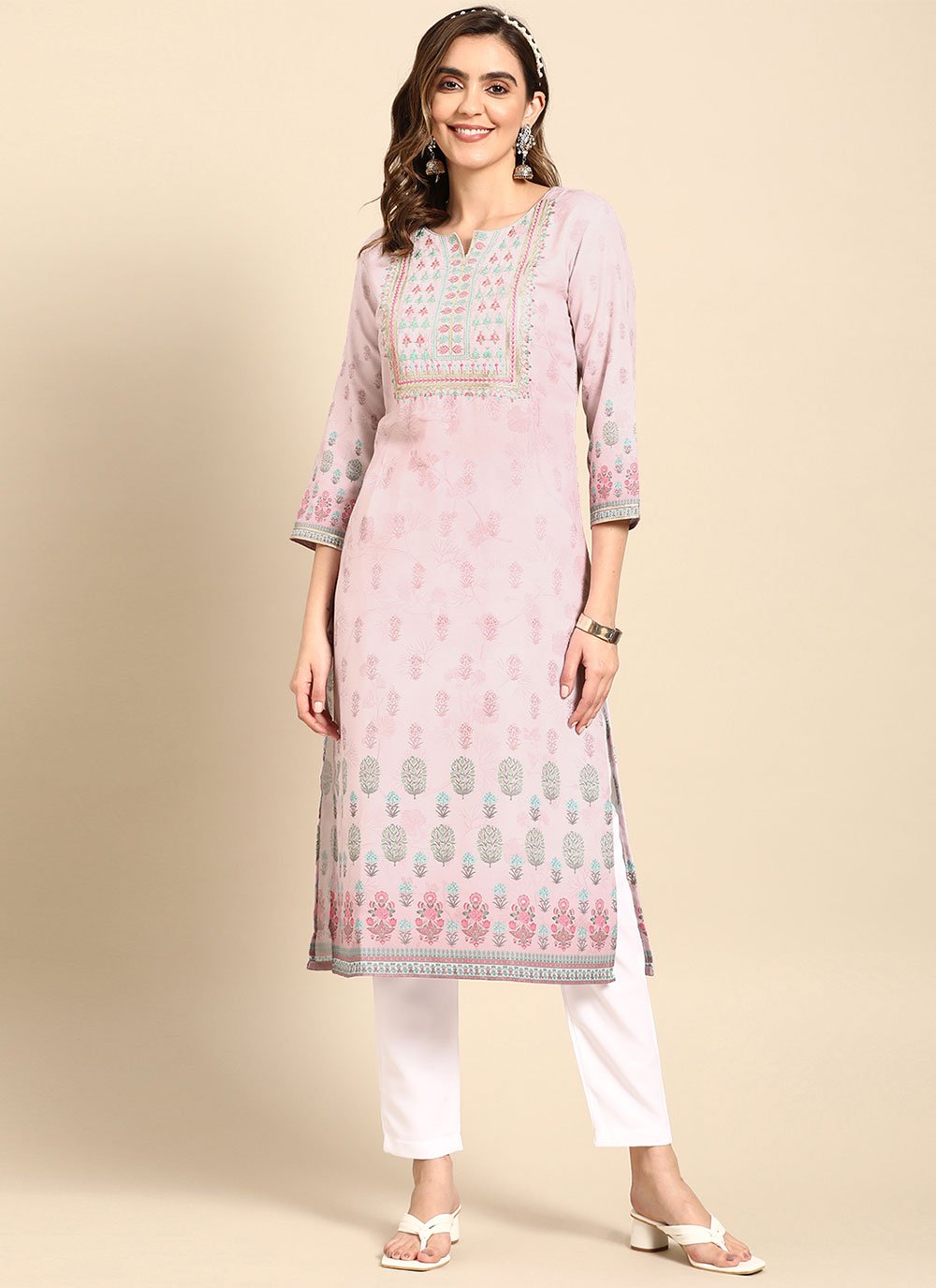 Casual Kurti Poly Rayon Lavender Print Kurtis