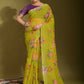 Classic Linen Green Print Saree