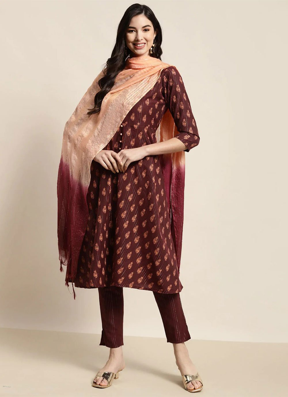 Salwar Suit Cotton Maroon Print Salwar Kameez