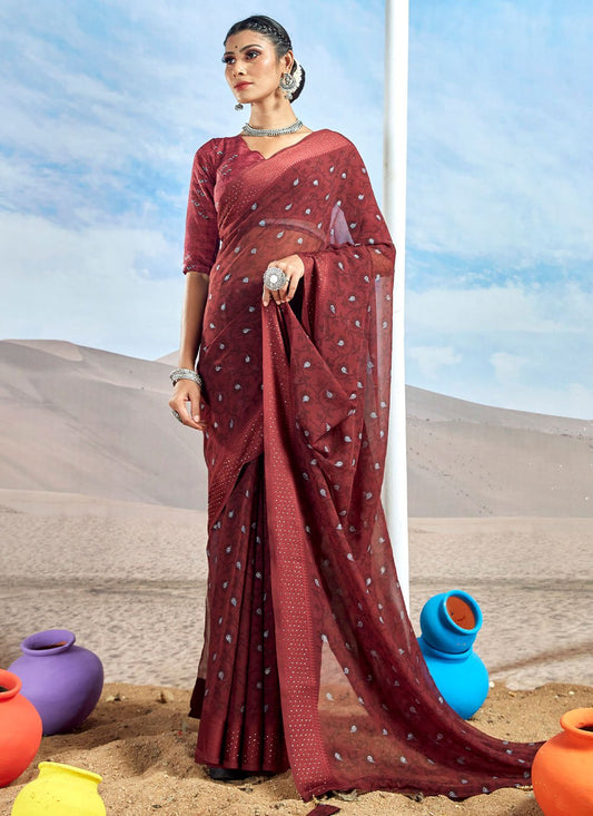 Trendy Saree Foil Georgette Maroon Patch Border Saree