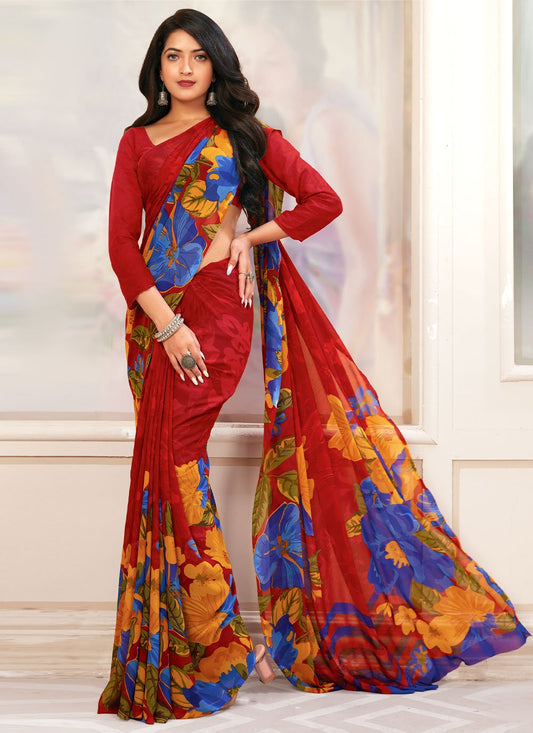 Classic Georgette Maroon Print Saree