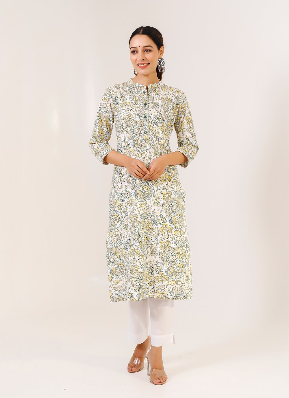 Pant Style Suit Cotton Off White Print Salwar Kameez