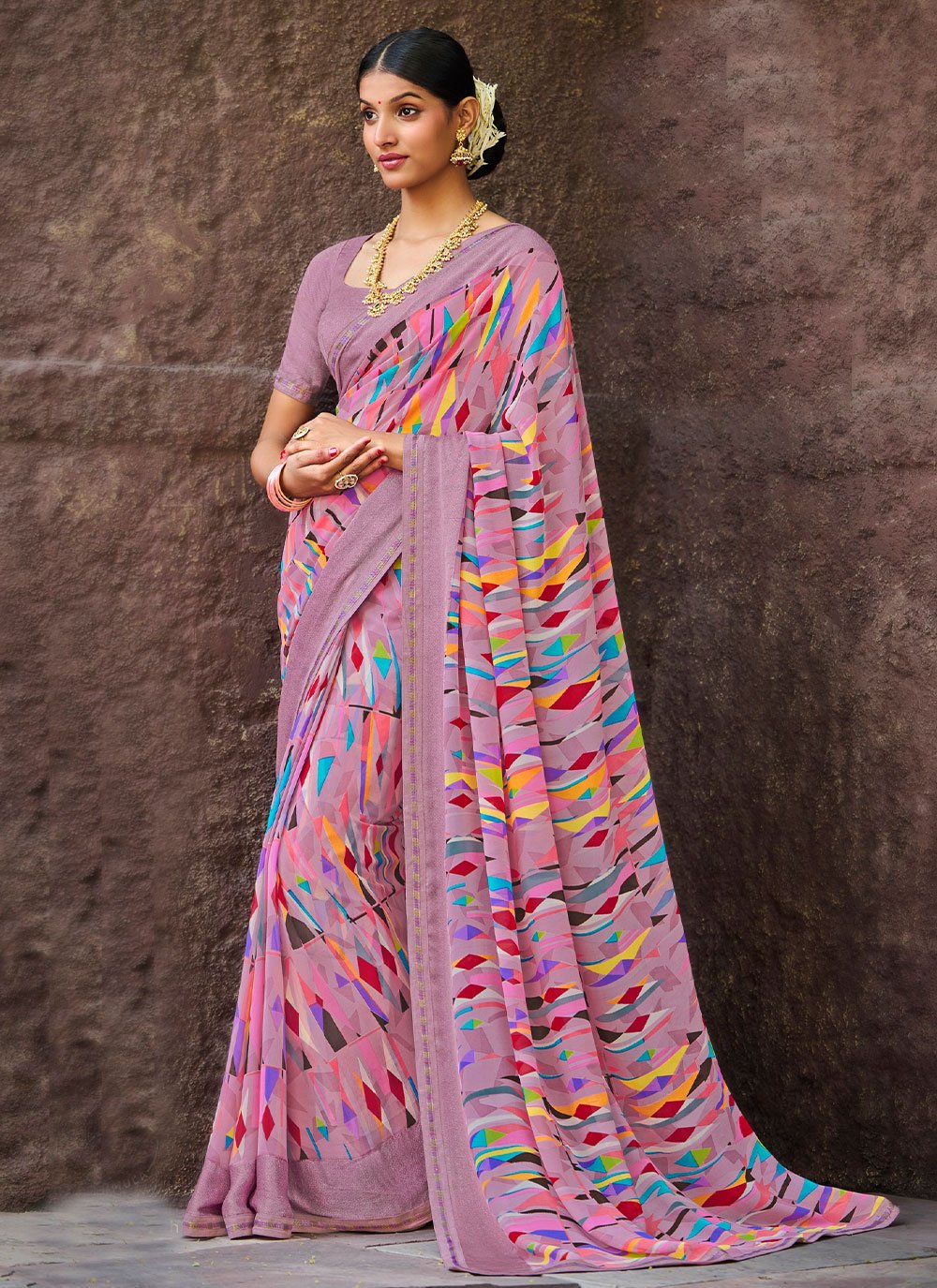 Trendy Saree Georgette Lavender Print Saree