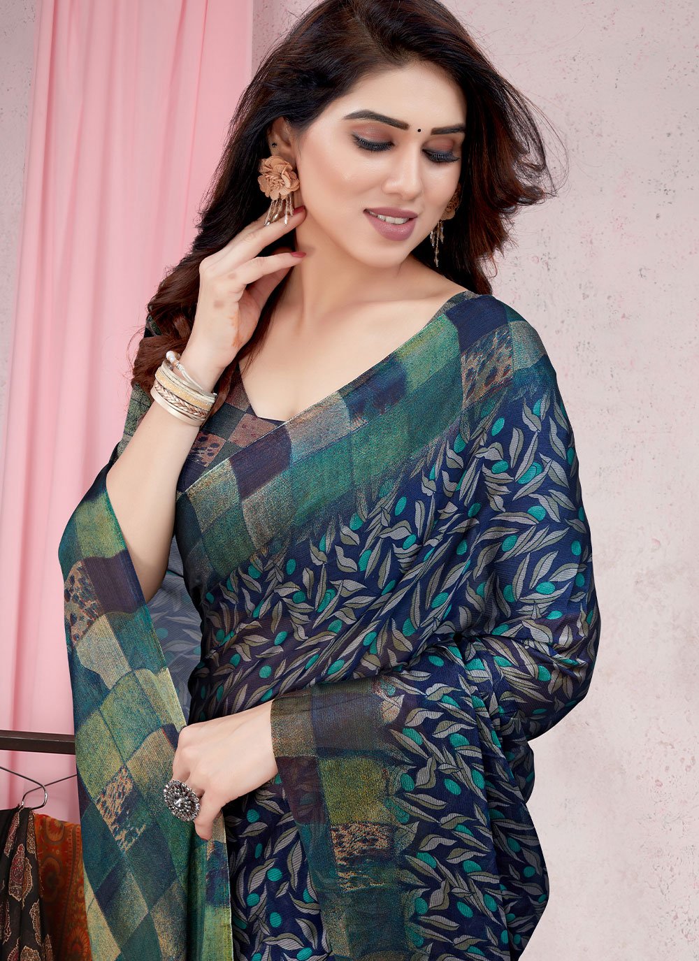 Classic Chiffon Morpeach Print Saree