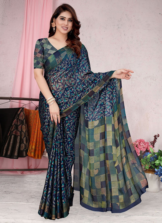 Classic Chiffon Morpeach Print Saree