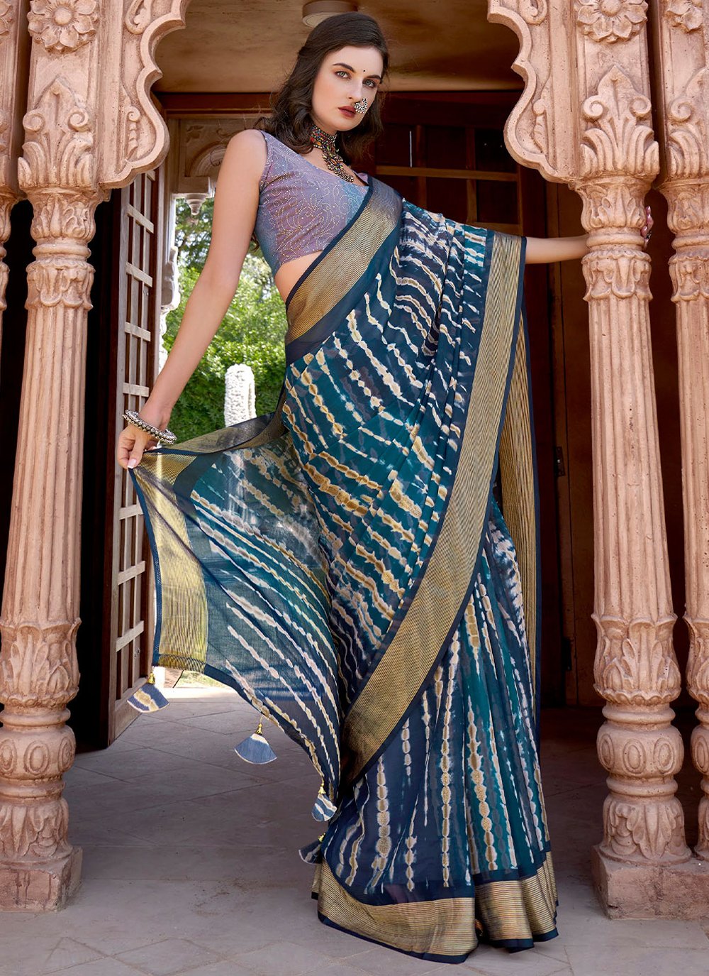 Contemporary Chiffon Morpeach Print Saree