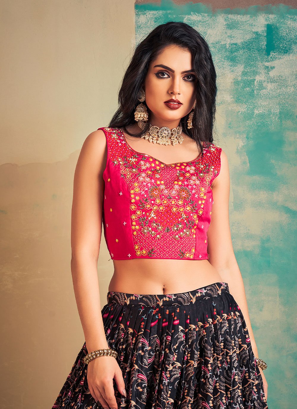 Readymade Lehenga Choli Chiffon Multi Colour Hand Work Lehenga Choli