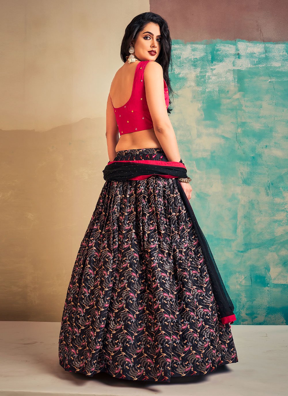 Readymade Lehenga Choli Chiffon Multi Colour Hand Work Lehenga Choli