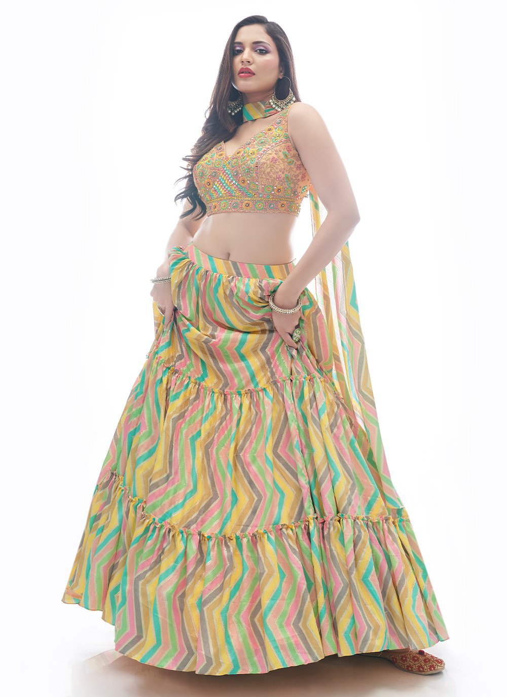 Lehenga Choli Chinon Multi Colour Print Lehenga Choli