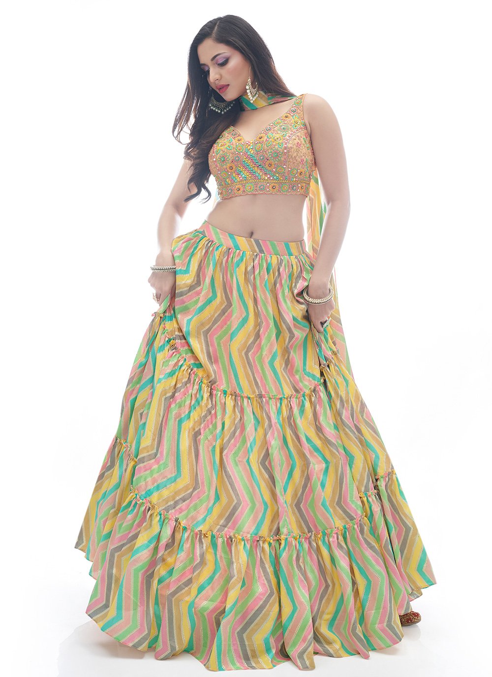 Lehenga Choli Chinon Multi Colour Print Lehenga Choli