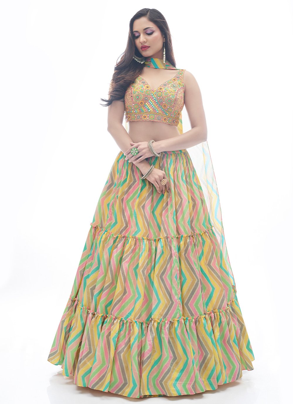 Lehenga Choli Chinon Multi Colour Print Lehenga Choli