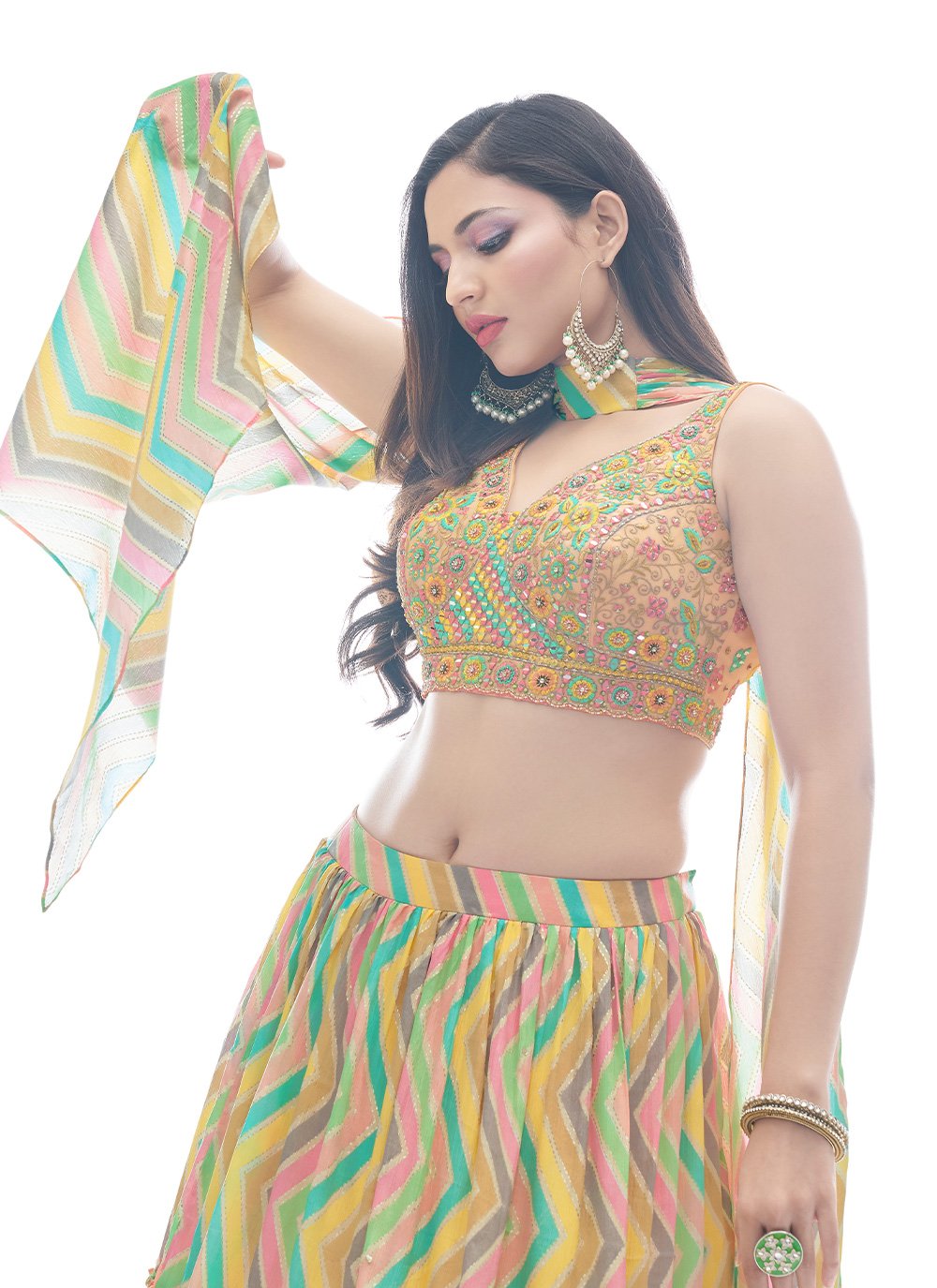 Lehenga Choli Chinon Multi Colour Print Lehenga Choli