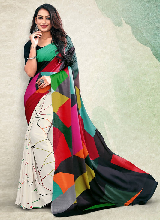 Classic Satin Multi Colour Print Saree