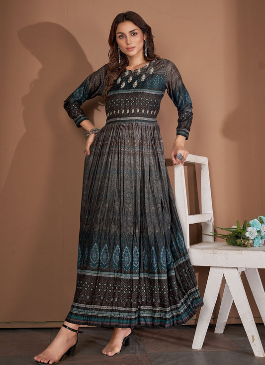 Designer Kurti Muslin Viscose Multi Colour Embroidered Kurtis