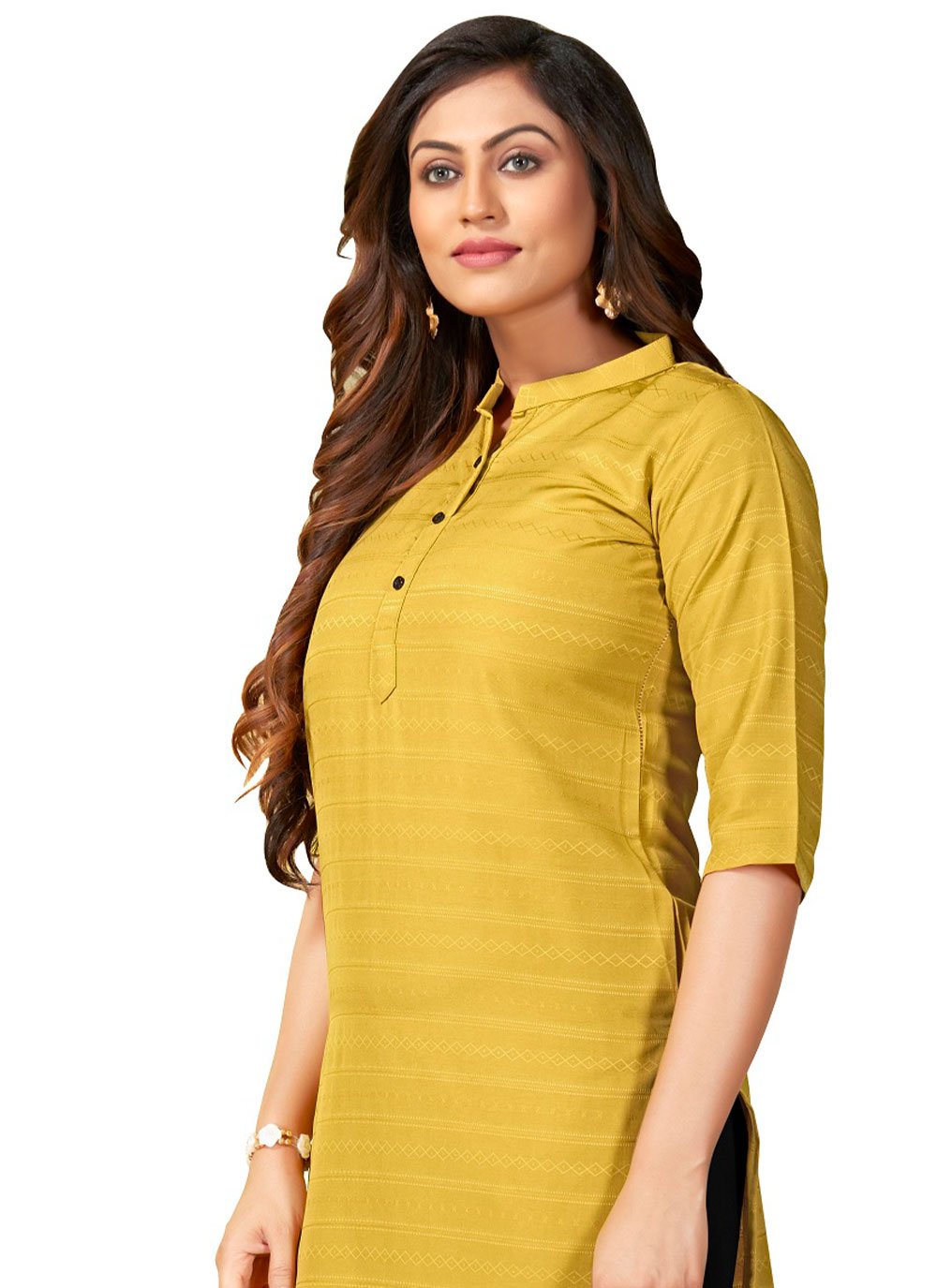 Casual Kurti Nylon Viscose Mustard Print Kurtis