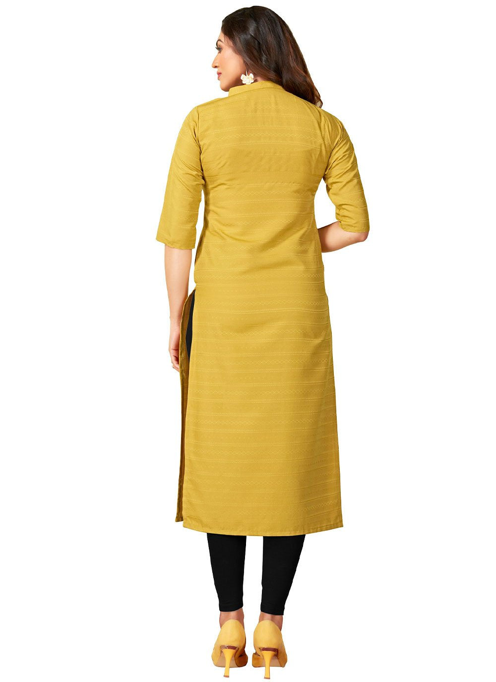 Casual Kurti Nylon Viscose Mustard Print Kurtis