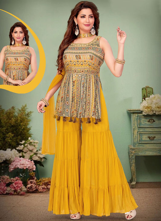 Salwar Suit Georgette Mustard Print Salwar Kameez