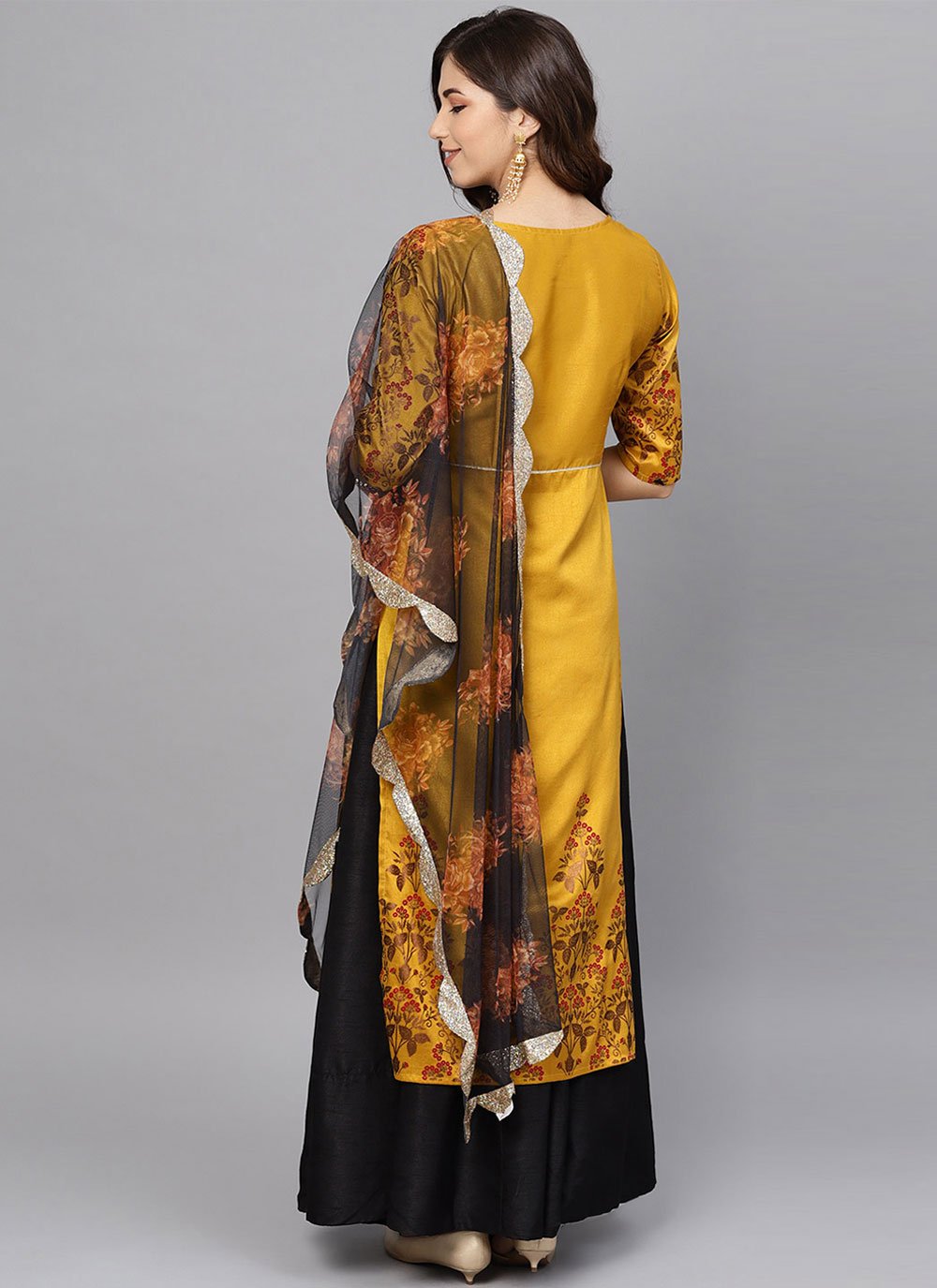 Salwar Suit Poly Silk Mustard Print Salwar Kameez