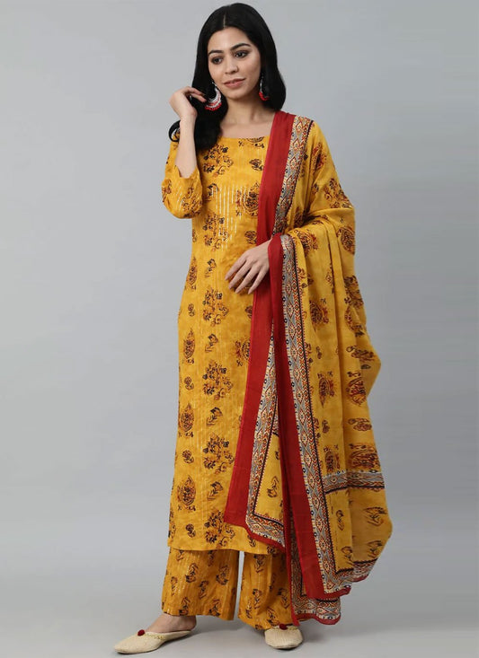 Salwar Suit Cotton Mustard Print Salwar Kameez