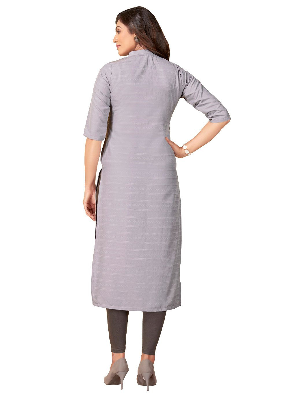 Designer Kurti Nylon Viscose Grey Print Kurtis