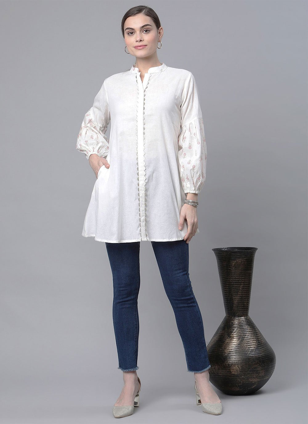 Casual Kurti Cotton Off White Print Kurtis