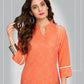 Pant Style Suit Blended Cotton Orange Print Salwar Kameez