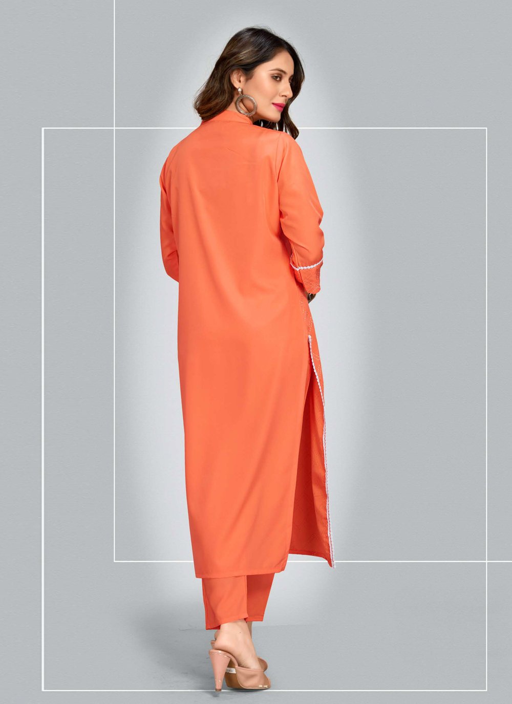 Pant Style Suit Blended Cotton Orange Print Salwar Kameez