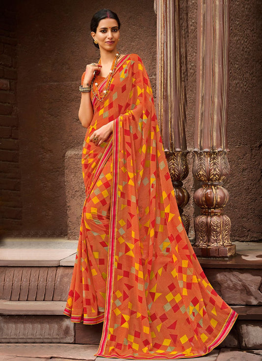 Classic Georgette Orange Print Saree