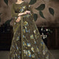 Classic Brasso Organza Green Print Saree