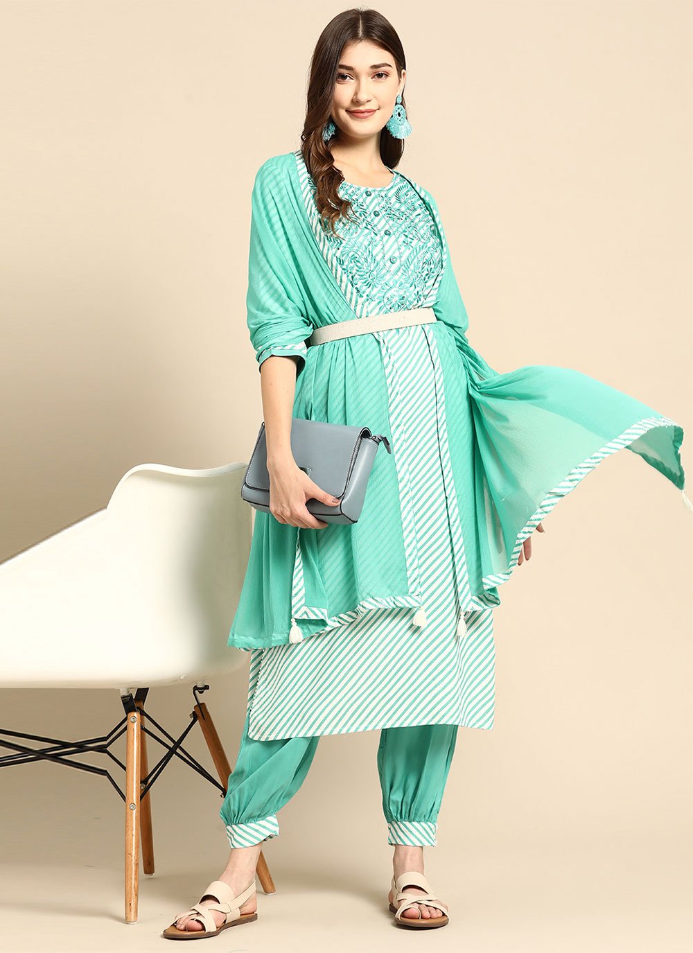 Pant Style Suit Rayon Green Print Salwar Kameez