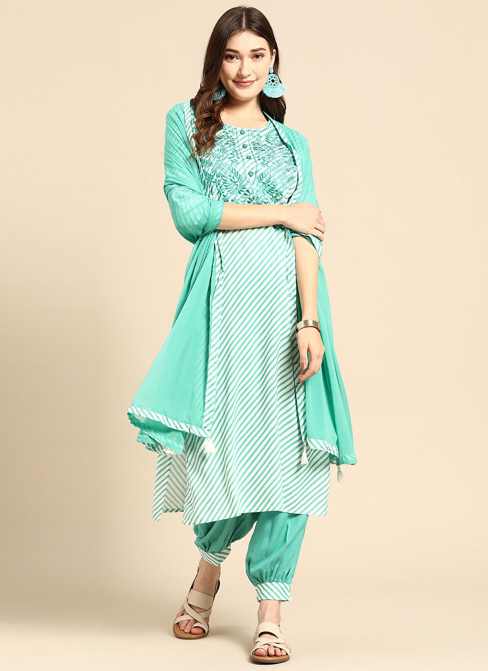 Pant Style Suit Rayon Green Print Salwar Kameez