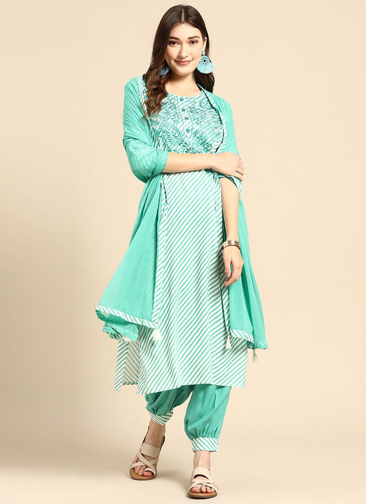 Pant Style Suit Rayon Green Print Salwar Kameez