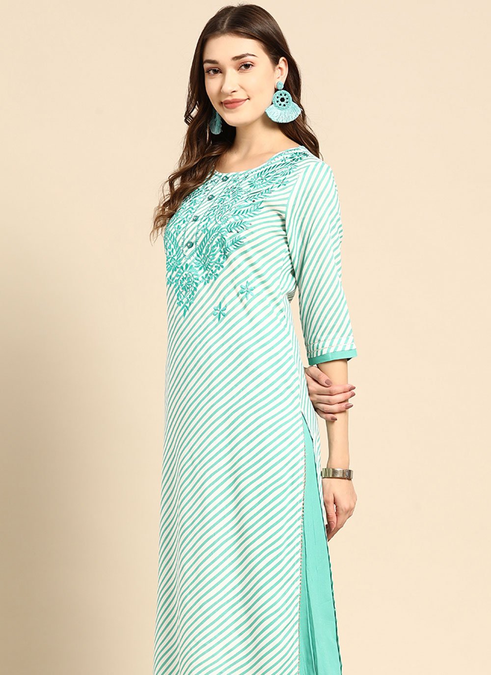 Pant Style Suit Rayon Green Print Salwar Kameez