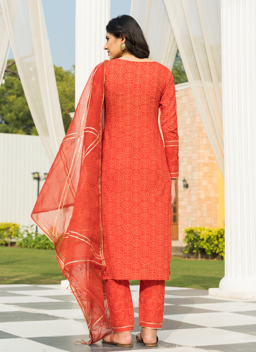 Pant Style Suit Cotton Orange Lace Salwar Kameez