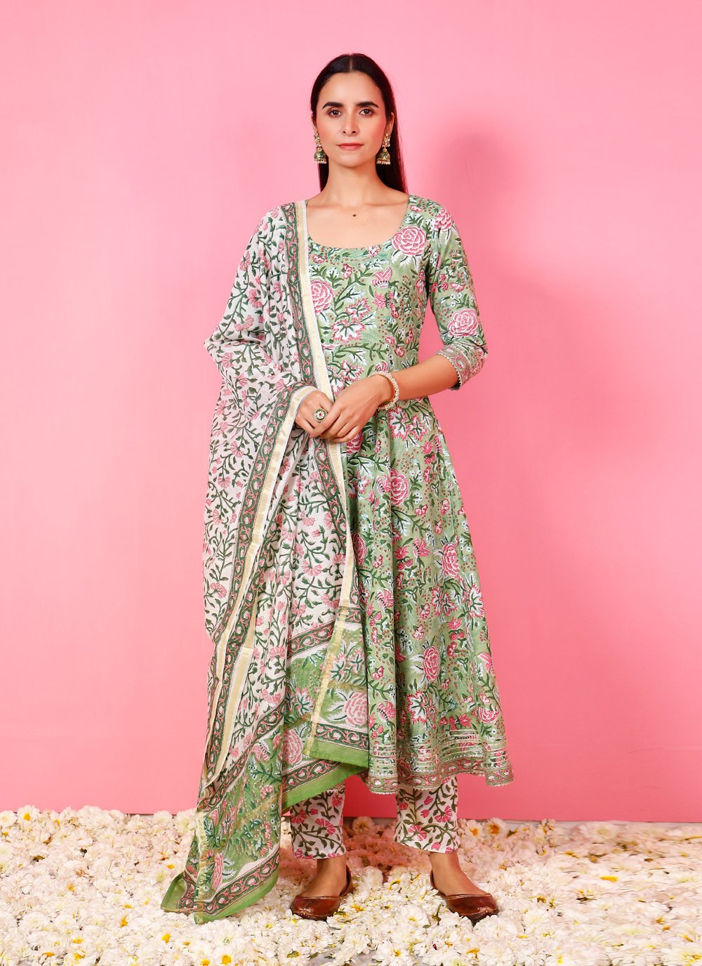 Pant Style Suit Cotton Green Print Salwar Kameez