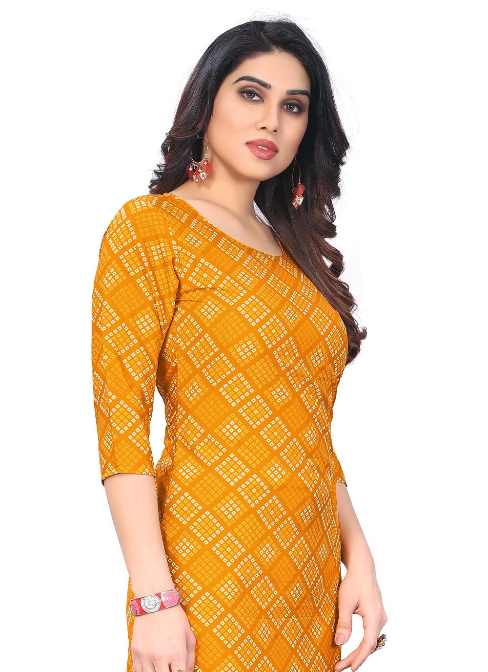 Casual Kurti Faux Crepe Mustard Print Kurtis