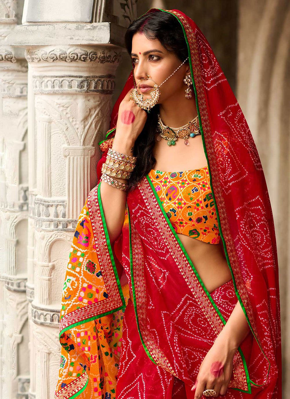 Classic Georgette Red Print Saree