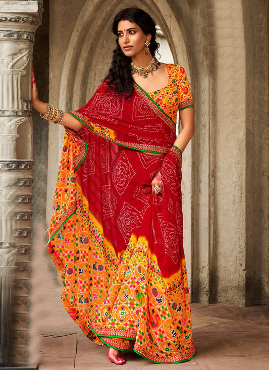 Classic Georgette Red Print Saree