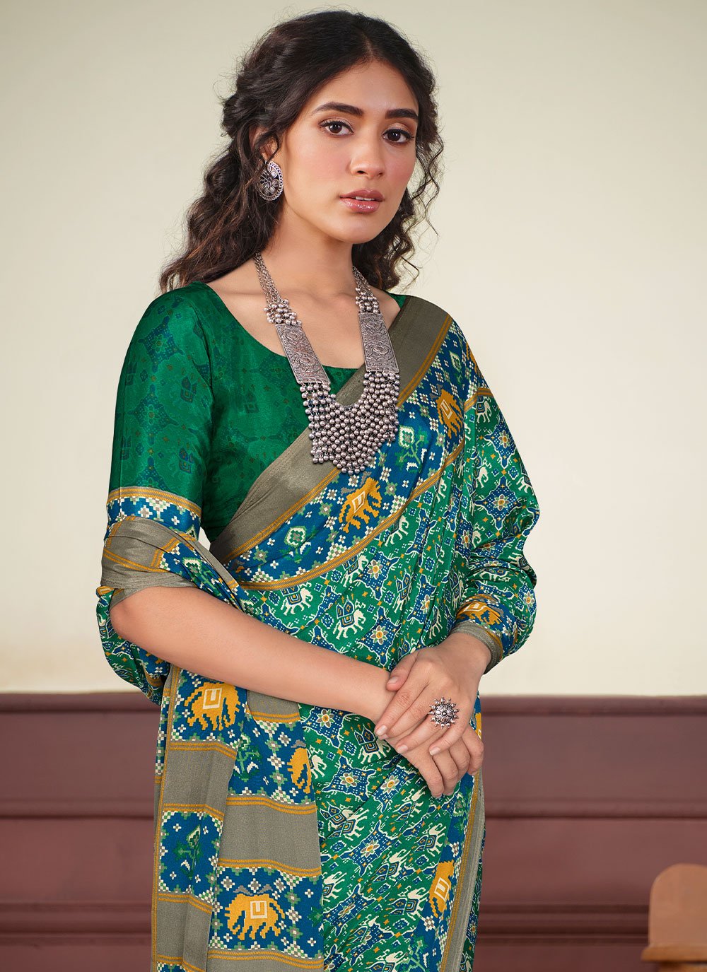 Classic Crepe Silk Turquoise Print Saree