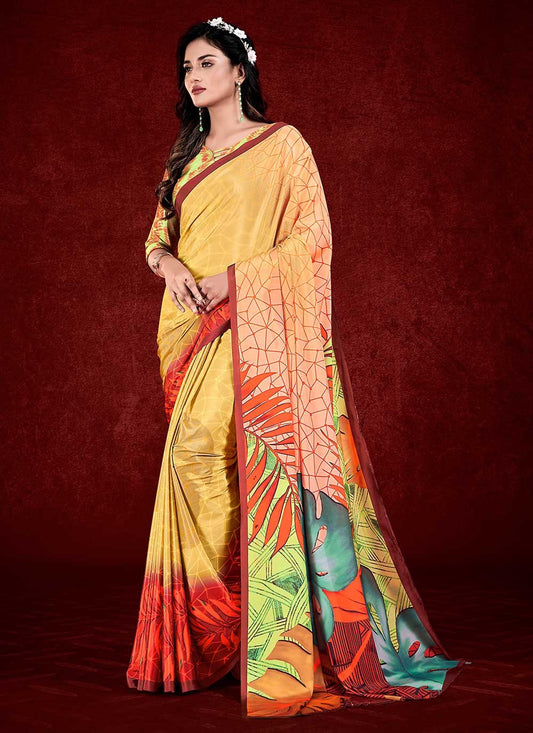 Contemporary Faux Crepe Multi Colour Print Saree