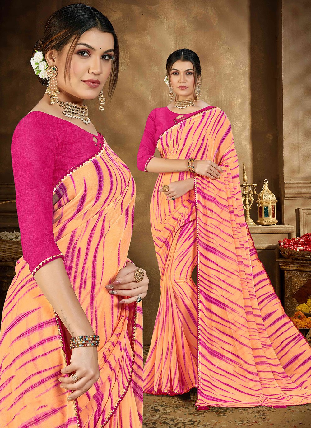 Trendy Saree Georgette Peach Print Saree