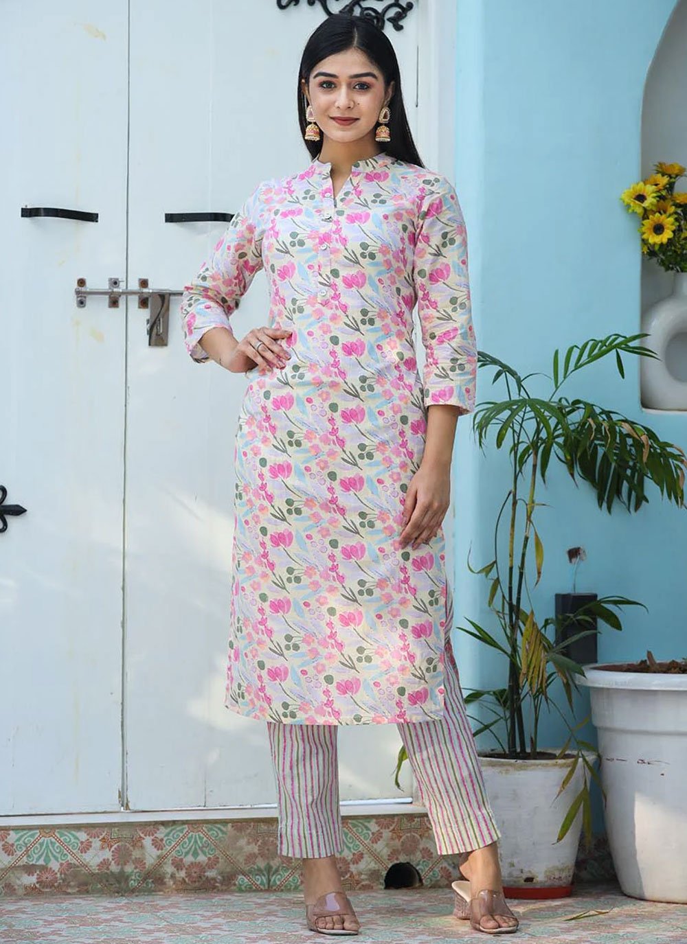 Party Wear Kurti Cotton Multi Colour Print Kurtis