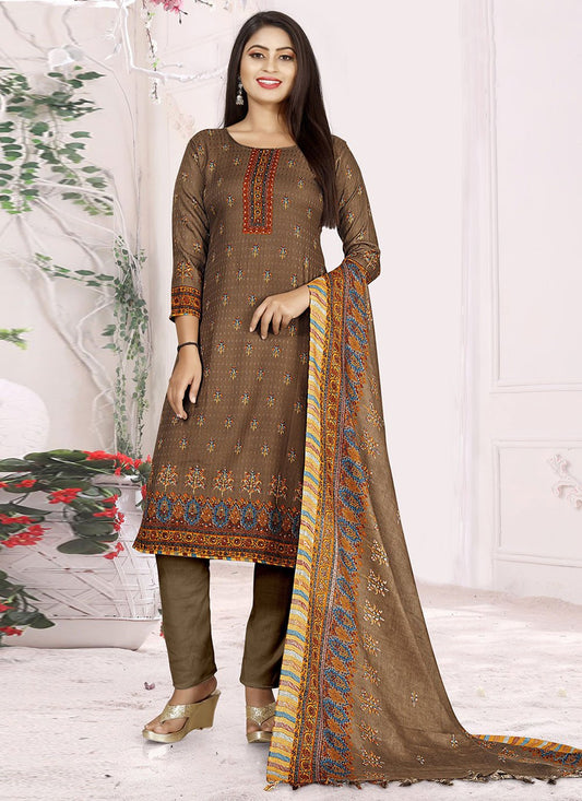 Salwar Suit Pashmina Brown Hand Work Salwar Kameez