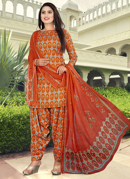 Salwar Suit Pashmina Orange Print Salwar Kameez