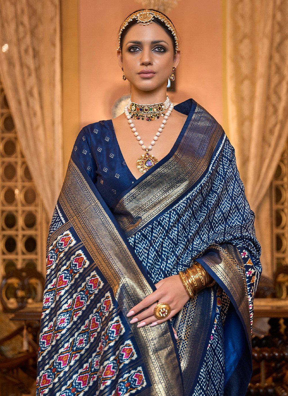 Classic Patola Silk Blue Print Saree