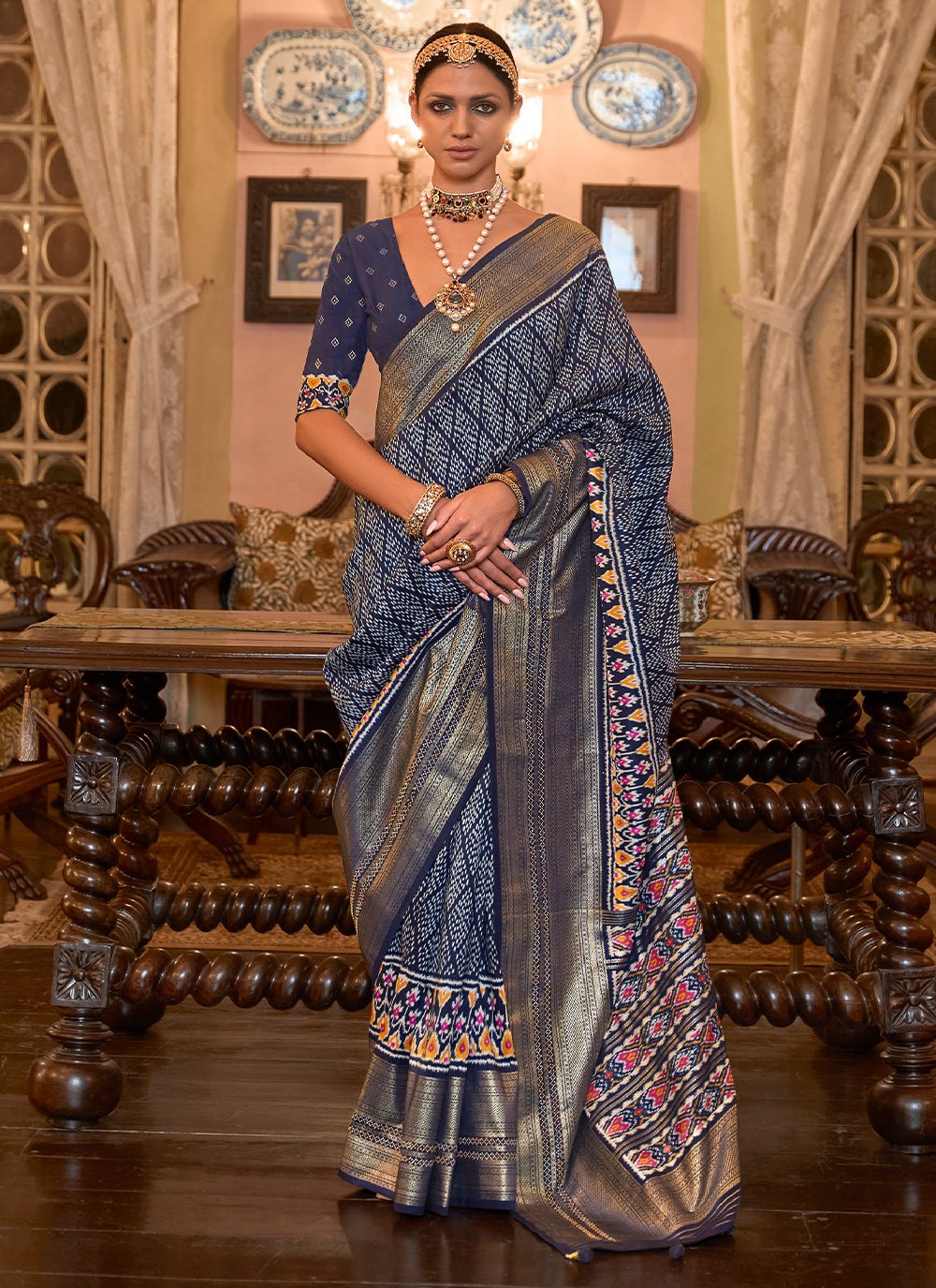 Classic Patola Silk Blue Print Saree