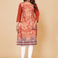 Casual Kurti Faux Crepe Peach Print Kurtis